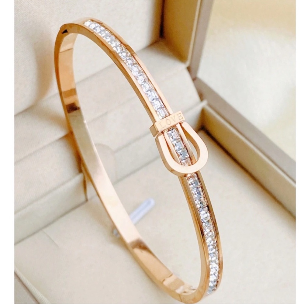 Luxe Rose Gold Love Rhinestone Bangle Bracelet